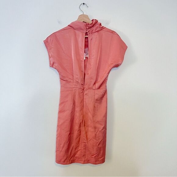 Anthropologie Ruched Asymmetrical Satin Mini Dress NEW Size 2 in Coral Pink - Picture 9 of 14
